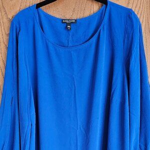 Eileen Fisher Silk Crepe Bateau Neck Slit Sleeve Blue Georgette Blouse Size 1X